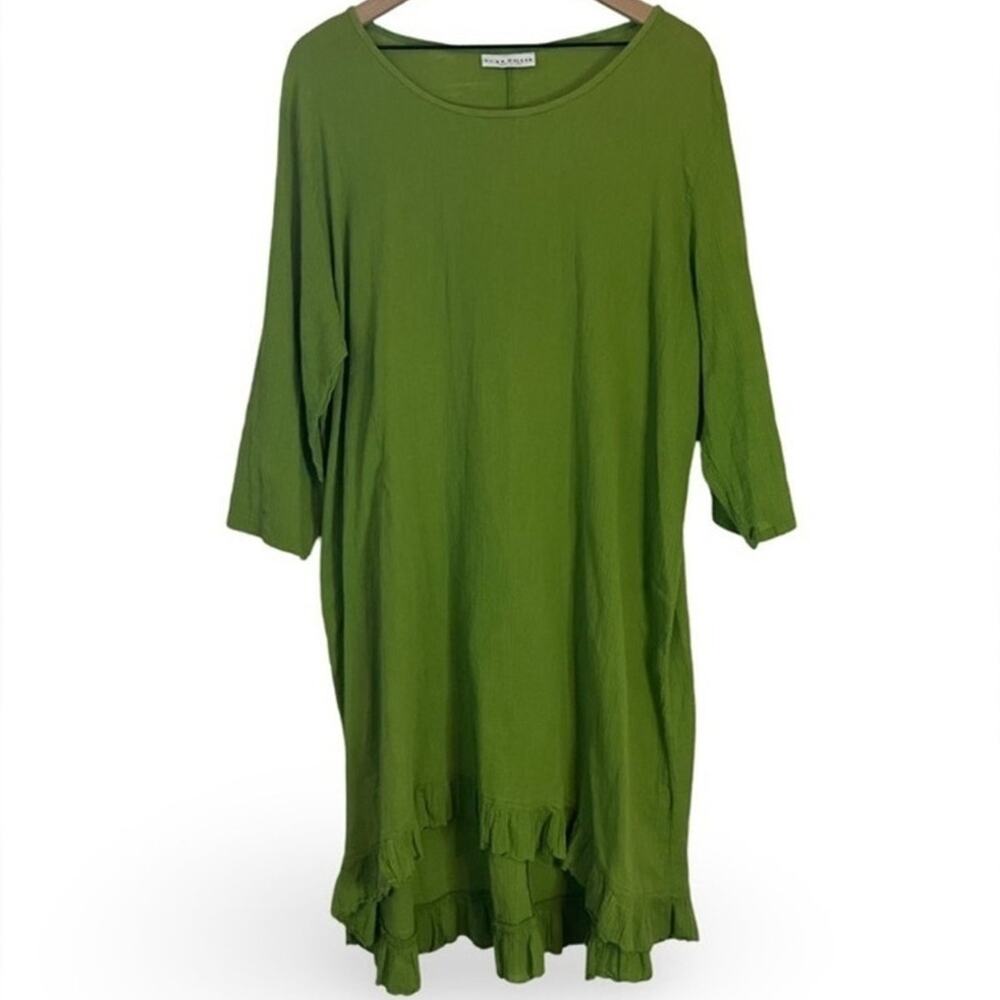 Bryn walker gauzey cotton flowy hi low ruffle hem Dress green size M - Picture 5 of 5